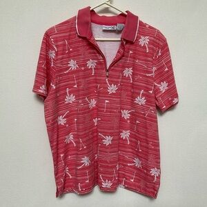 Coral Bay Golf Pink, White Quarter Zip Polo With Palm Tree Golf Club Print XL